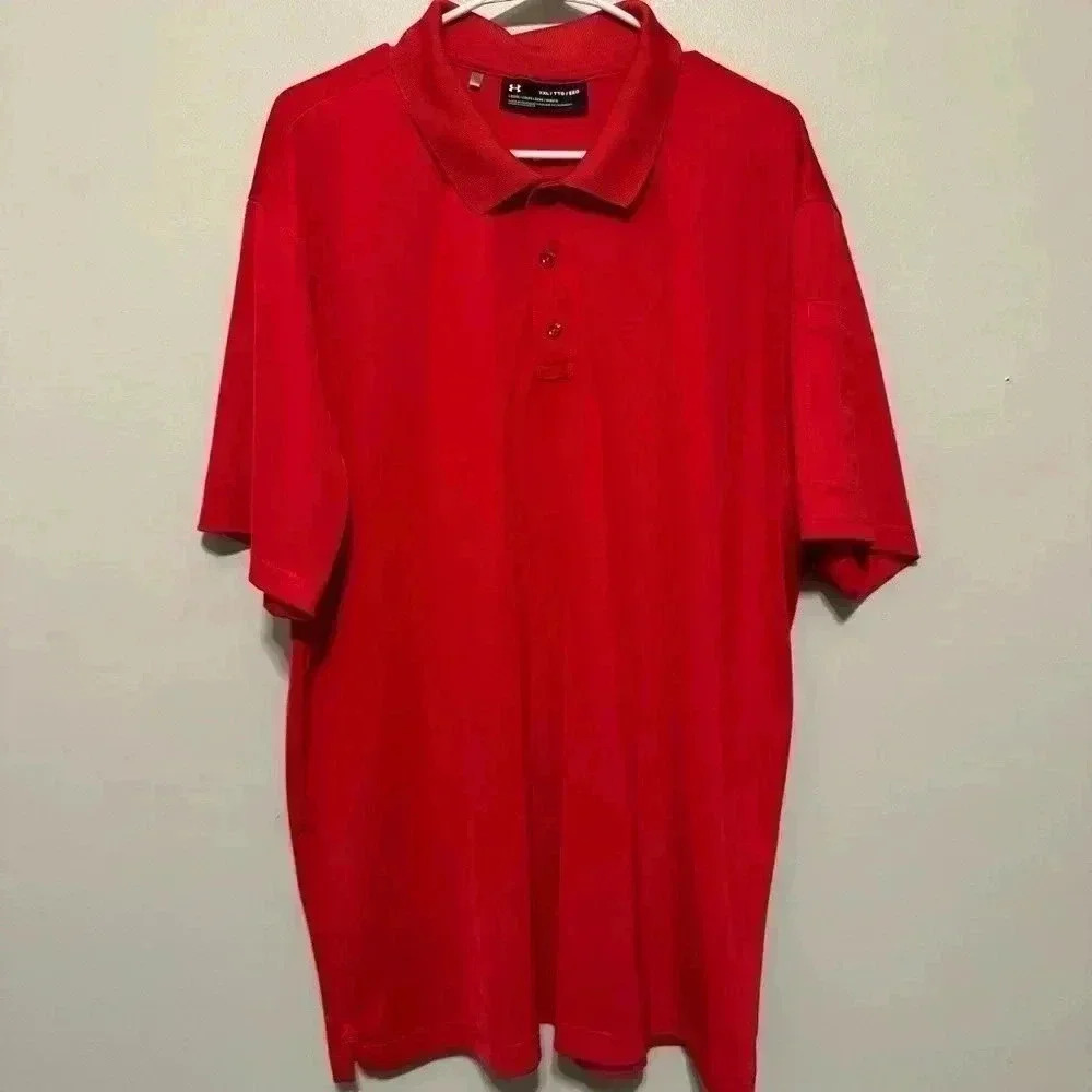 Men’s Polo Under Armour UA Size XXL Tactical Performance Shirt Red Sleeve Pocket